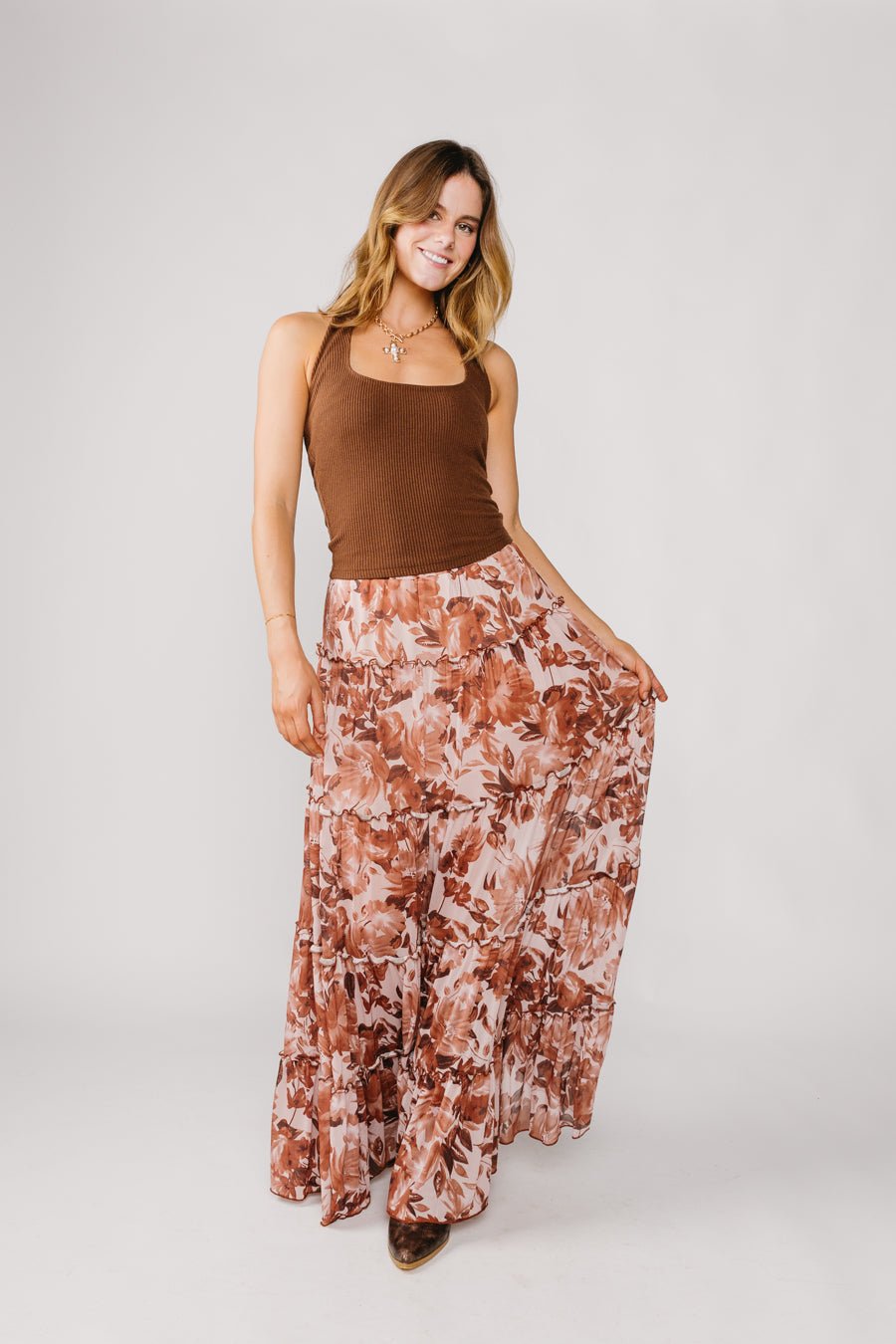 brown-color-leafy-print-maxi-skirt-1.jpg